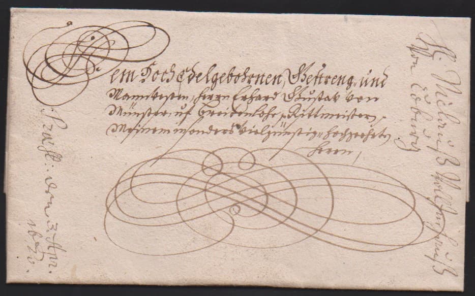 Los 3257 - "Coburg", 1670, dekorativer Schnörkel-Altbrief nach Münster