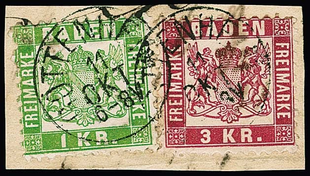 Los 54 - "Gottenheim", seltener K1 (später Postort, eröffnet 9/71) klar auf Briefstück mit perfekter 1 Kr. grün nebst 3 Kr. rosa, sign. Stegmüller