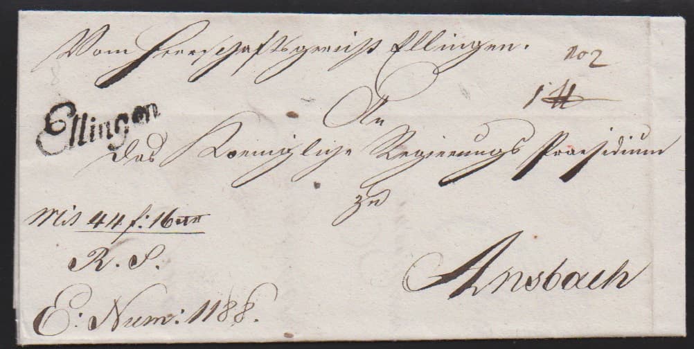 Los 1568 - "Ellingen", (1790), Schreibschrift-L1 bei der Fahrpost verwendet auf Wertpaketbegleitbrief