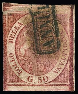 Los 5334 - 50 Gr. lilarosa, allseits breitrandiges gestempeltes Prachtstück, rückseitig noch mit großen Teilen des Originalgummis, links oben im Überrand kleiner Eckbug, Mi. 3200,-