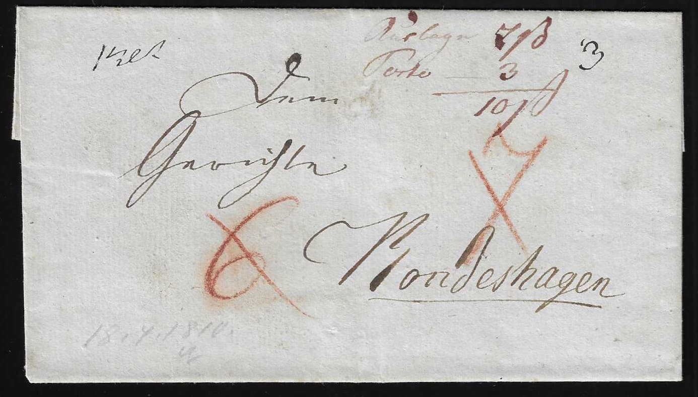 Los 2345 - "Lubec B.I.d.F.", (1810), L1 in abweichender Type zart rückseitig auf Porto-Auslagenbrief nach Rondeshagen
