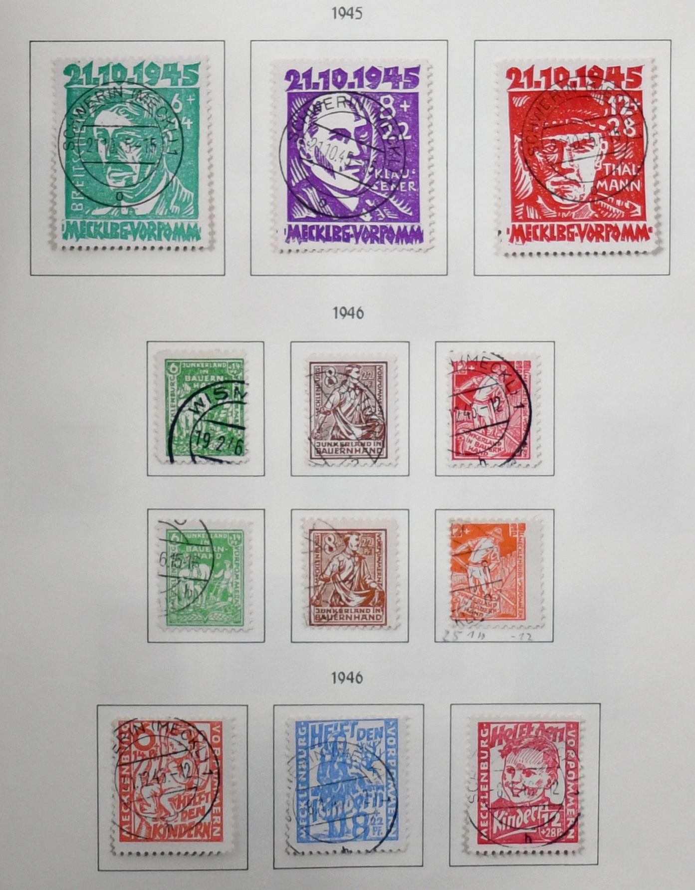 SBZ/NDR, 1945-1990, sbírka ve dvou předtiskových albech, s mj. č. 20/40 ost., NDR s č. 242/50, 256/60, 273/83, od 1954 ost. kompletní,…