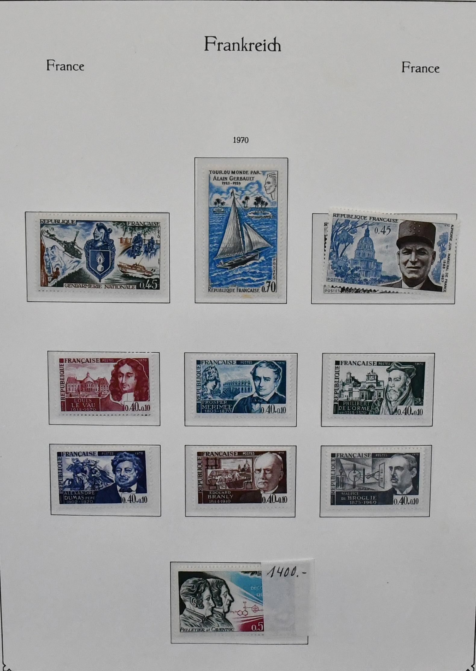 France, 1970-1992, complete mint never hinged collection in two pre-printed albums. Contained valid nominal 2600,- FFr. (= 400,- Euro)