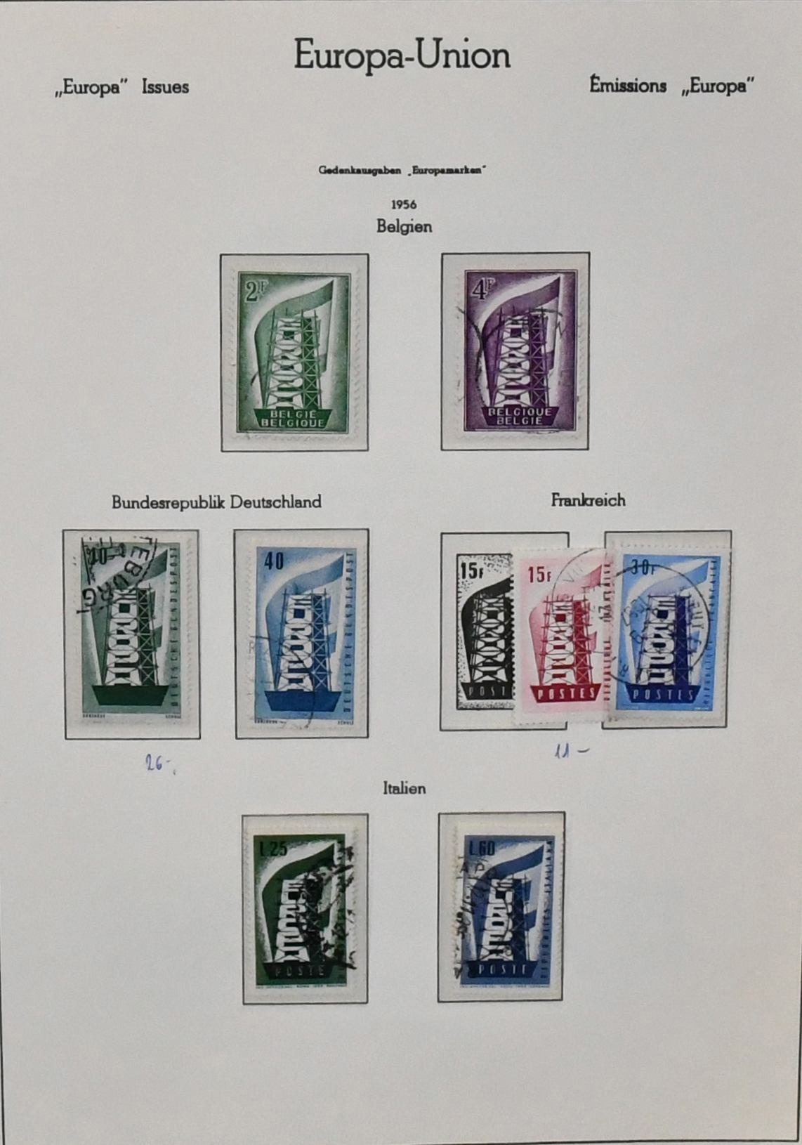 Europa-Union, CEPT, 1956/1986, коллекция гашеных марок совместных выпусков, в т.ч. год 1956 полный вкл. Люксембург, а также 1978-1986 почти полная, в трёх…