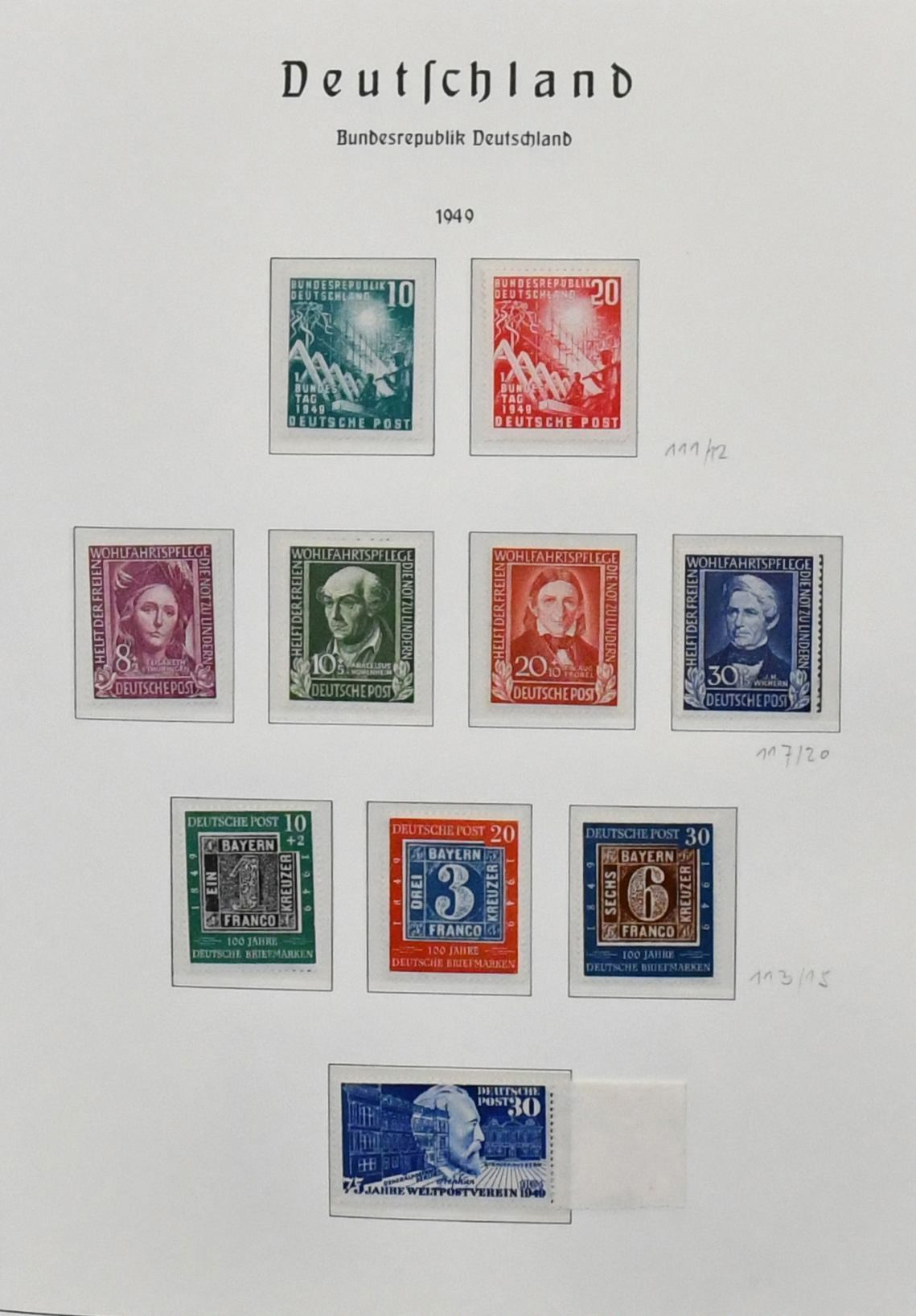 Germany, 1949/2000, mint collection, from no. 111/12, without Posthorn, complete, with all welfare sets, no. 111/22, 139/42, Heuss (no. 189/90 regummed) etc., in two Leuchtturm albums. Mi. 5500,-