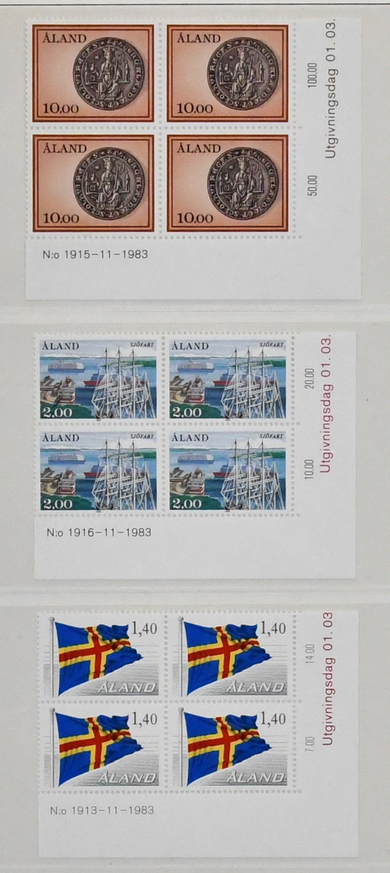 Скандинавия, партия с Аланд 1984-1992 ** в квартблоках, а также четыре раза гаш. россыпью, плюс MH, немного Фарер. Mi. ок. 1000,-