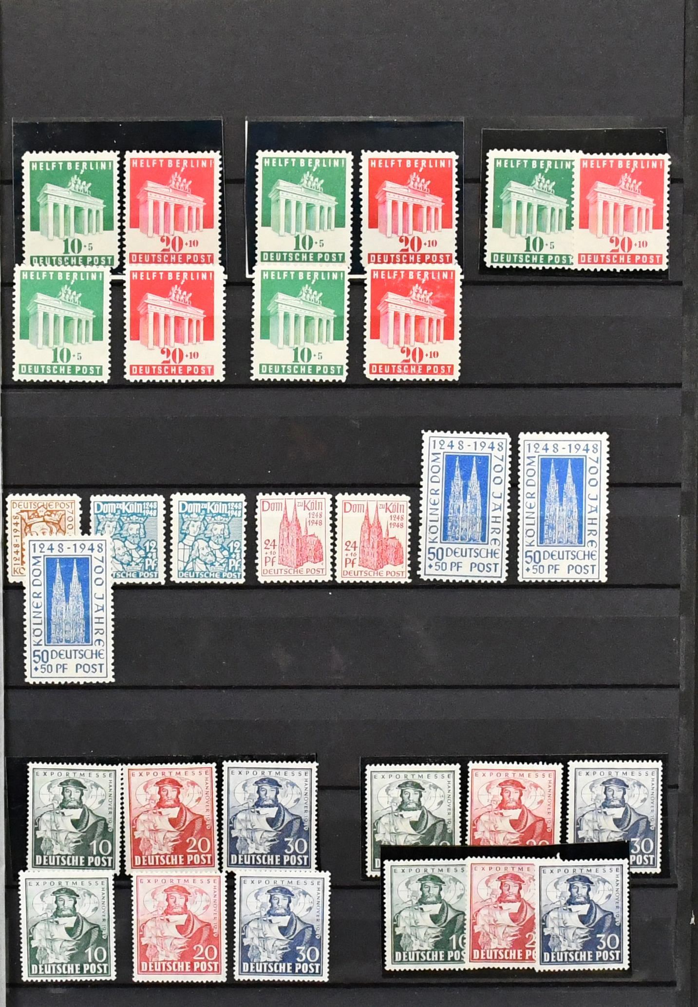 Bizone, 1948/49, ongest. samenstelling van speciale zegels, met vijfmaal nr. 101/105 (Mi. 160,-), driemaal Bl. 1, eenmaal in "c"-verdachte kleur (Mi. goedkoopst 420,-, graag bekijken), driemaal nr. 105/106, achtmaal 108/10 (Mi. 336,-) enz.