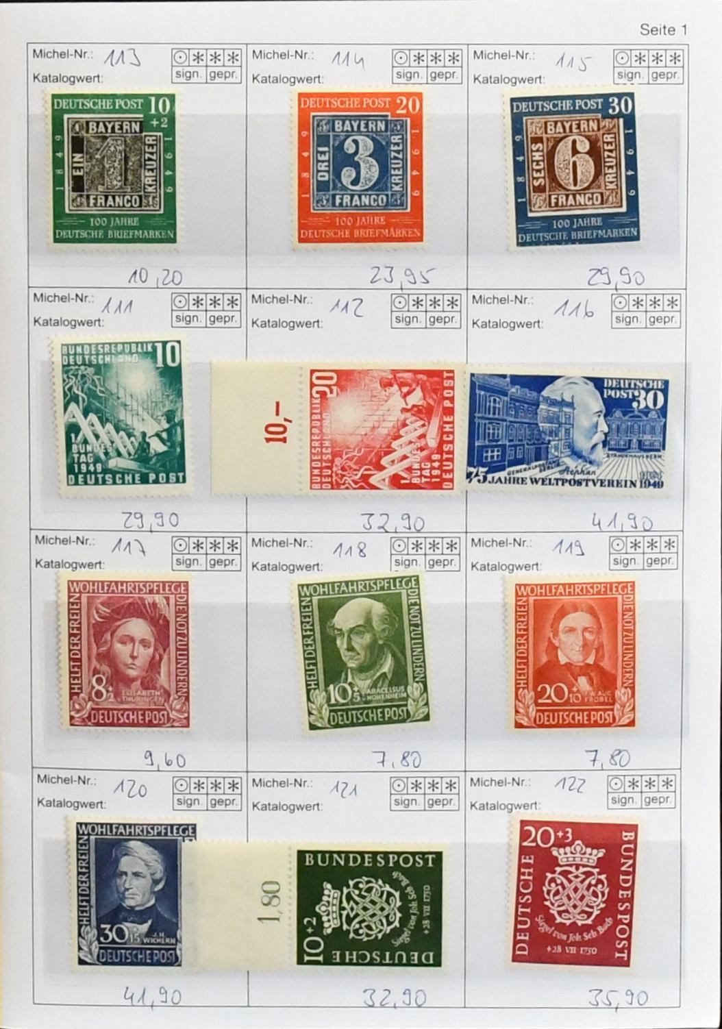 Bund, 1949-1957, without Posthorn, complete mint never hinged (no. 111-267, no. 189 gum questionable)