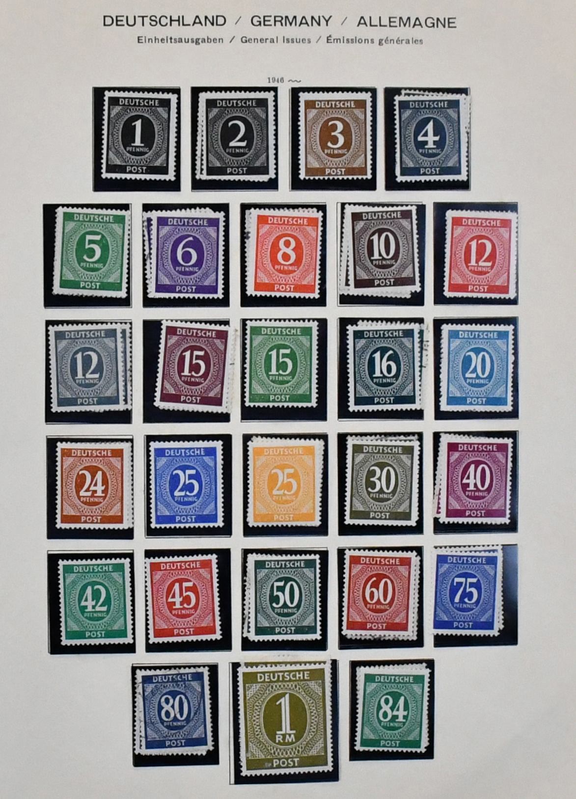 SBZ/NDR, 1948/1964, sbírka s všeobecnou emisí (bez Bl. 6) kompletní, většinou **, vč. oblastního ručního razítka s "heller 60 Pfg.", č. 182/97 vč. č. 195 každý **, jakož i NDR od č. 242, s mj. Bl. 15 **, v předtištěném albu Schaubek