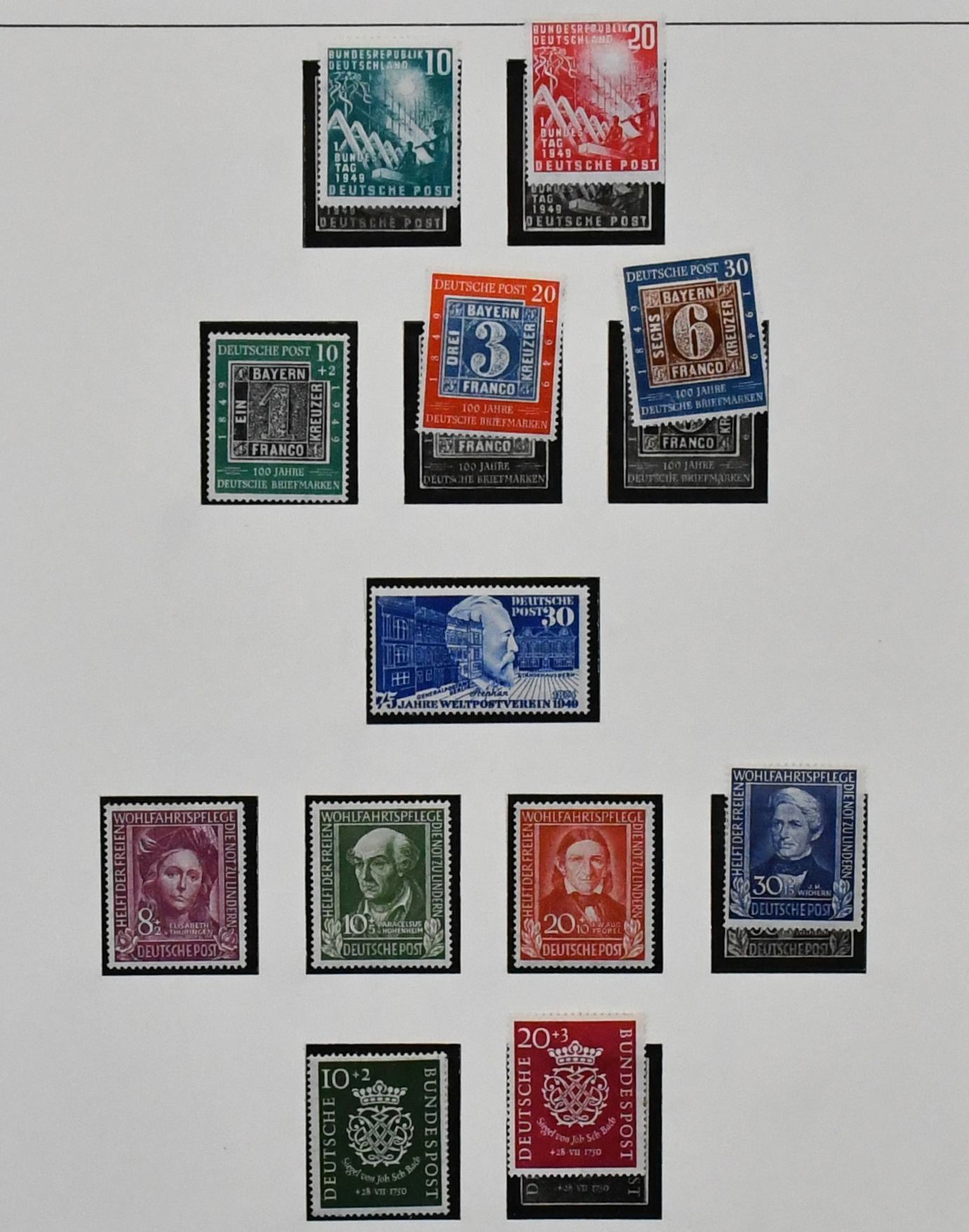 ФРГ, 1949/1993, **, без серии Posthorn, полная коллекция, включая № 111/22, 139/47, все выпуски Wohlfahrt и Heuss, с люмогеном с верхнего края и лежачим водяным знаком и т.д., в четырёх альбомах SAFE. Mi. 4500,- + альбомы