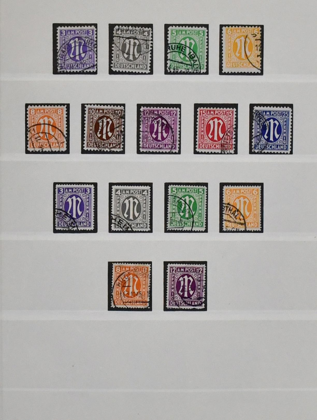 Bizone, 1945/49, gest. verzameling vanaf AM-Post, met o.a. nr. 36/51I/II, Gebouwen, Bl. 1 met SST (Mi. 250,-) enz., op Lindner-T voorbedrukte bladen