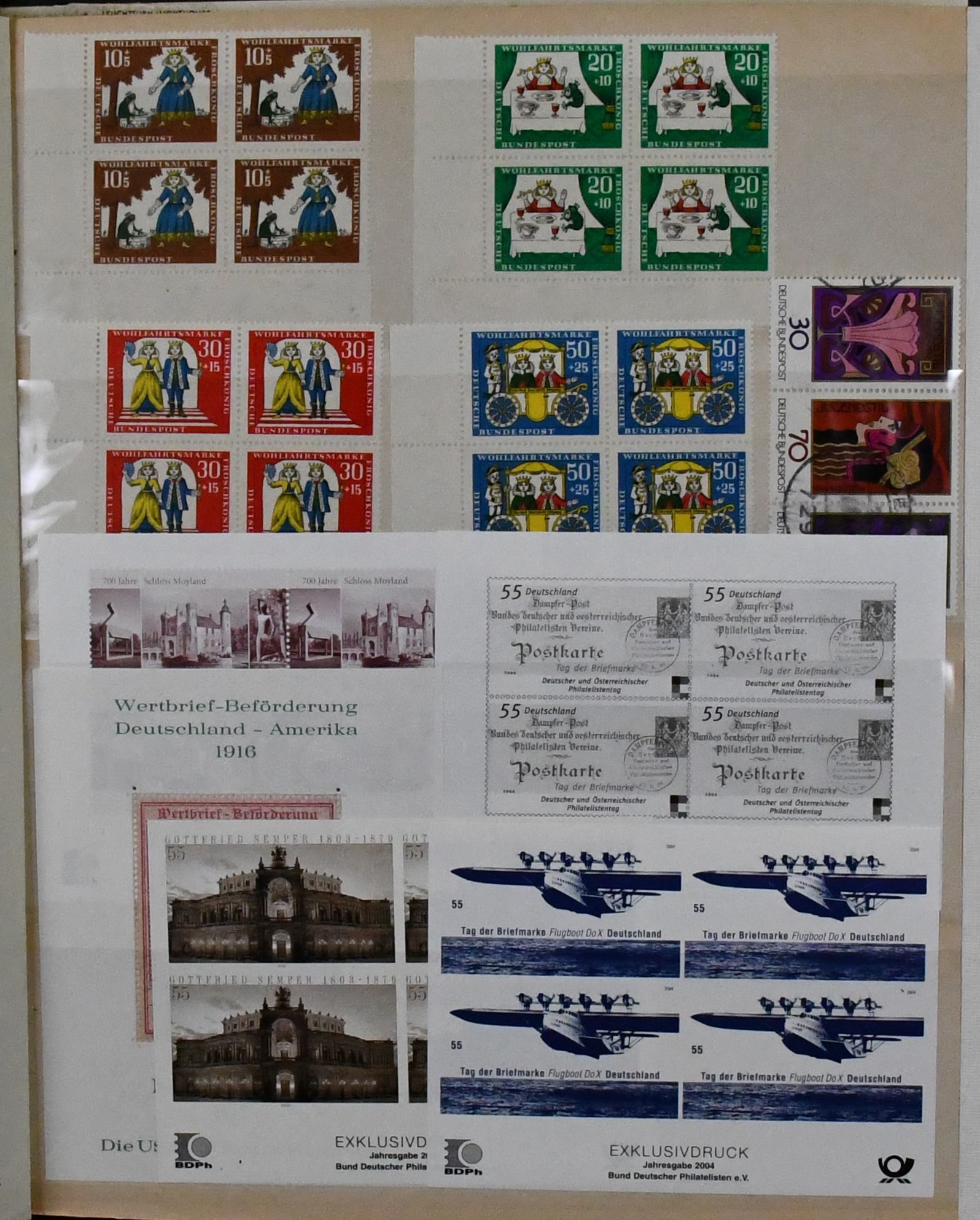 Западная Европа, блоки, альбом с в т.ч. Франц. зона Баден бл. 1A/B, вкл. бл. 1B PF IV (Mi. 370,-), ГДР бл. 13 дважды ** и один раз с местным штемпелем (Mi.…
