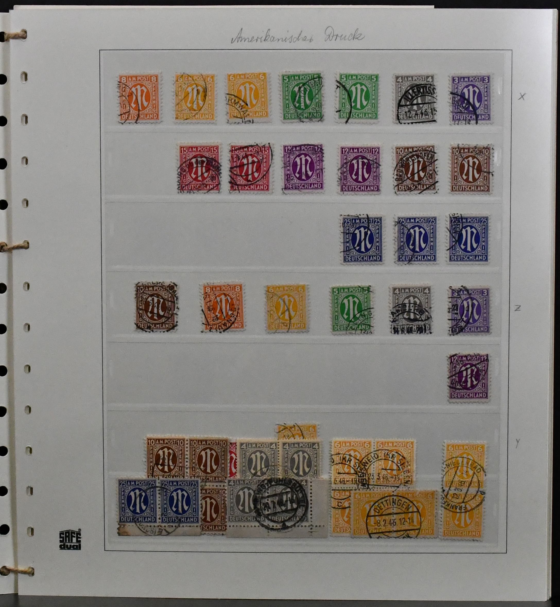 Bizone, 1945/49, gest. coll. vanaf AM-Post, met nr. 1/35 incl. tweemaal nr. 34/35 (niet gekeurd), 36/51I/II, 16 waarden ex nr. 52/68I/II incl. nr. 53I en 59II, Gebouwen…