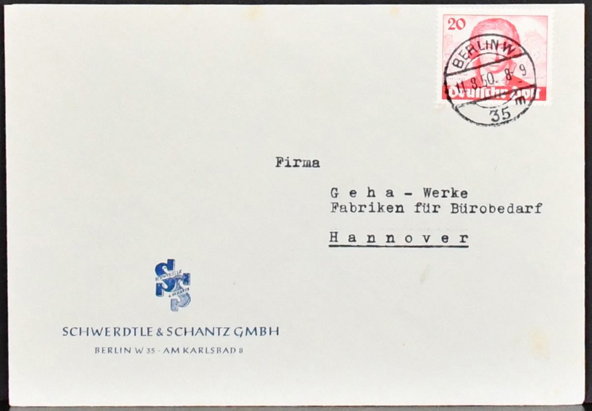 Берлин, небольшая партия документов 50-х годов, среди них ERP № 71 на зарубежной карточке с SST из Брюсселя, Goethe № 62 по три каждая как EF, № 74 (Lortzing) EF на SST-документе, дешево
