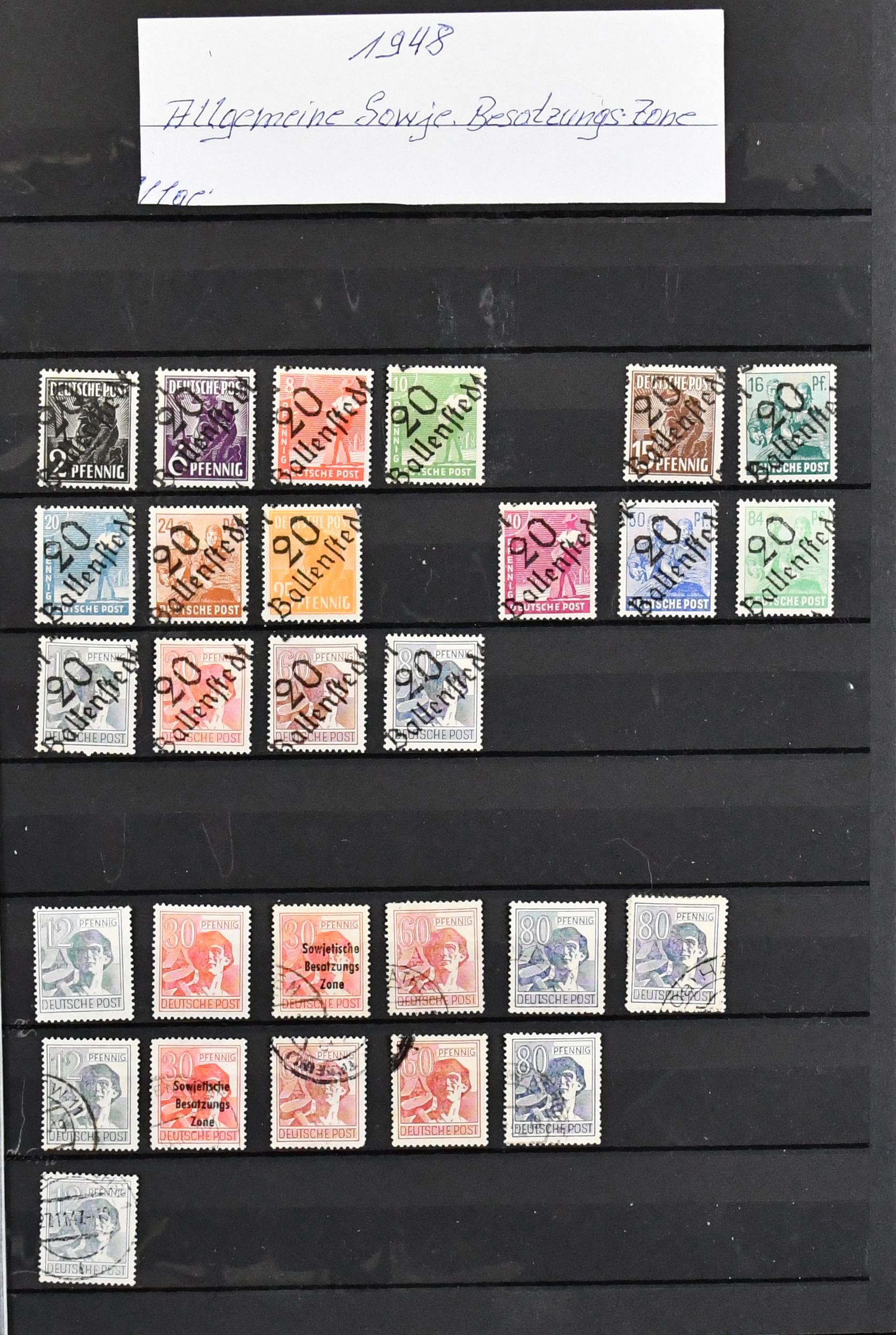 SBZ/NDR, 1945-1973, zakládací kniha s rozsáhlou sbírkou ve všech kvalitách, včetně Kontrolní rady Bl. 12A, NDR od 1951 s cca 1600 hodnotami, bloky s…