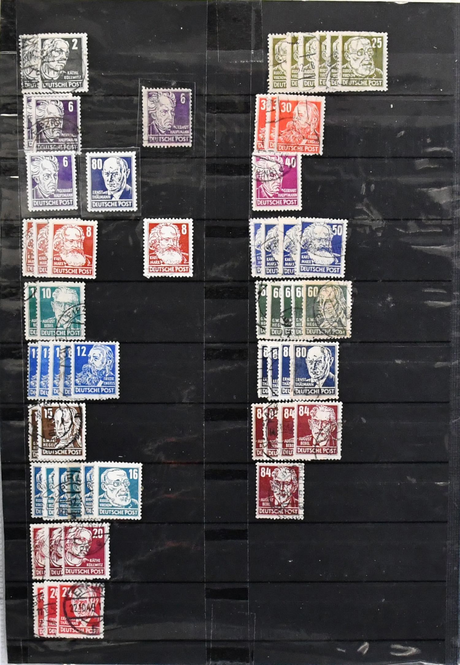 SBZ, všeobecné vydání, sestava mnoha stovek hodnot, včetně dvakrát č. 195 atd.