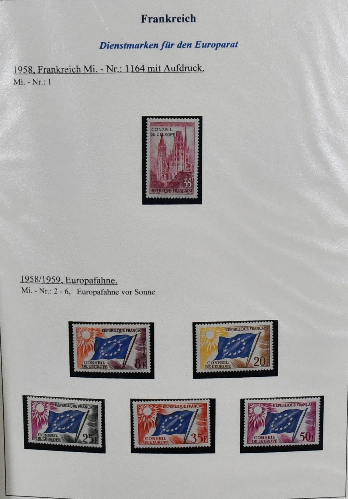 France, official stamps for the Council of Europe and UNESCO, mostly mint collection in self-adhesive album